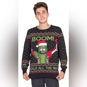 Rick and Morty Boom! Pickle Rick Adult Unisex Ugly Christmas Sweater Black
